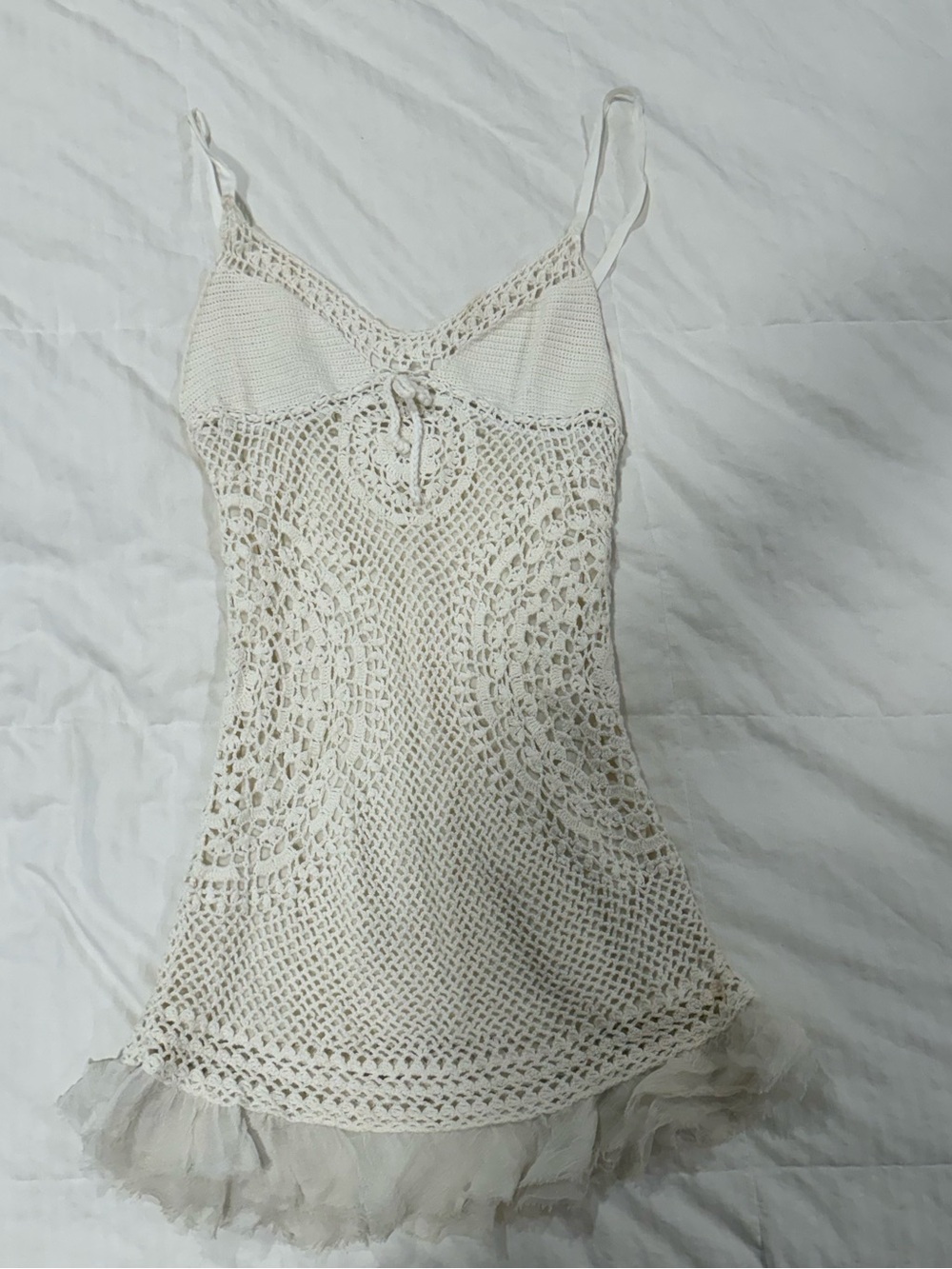 Free People Cream Crochet Slip Dress with Ruffle Hem